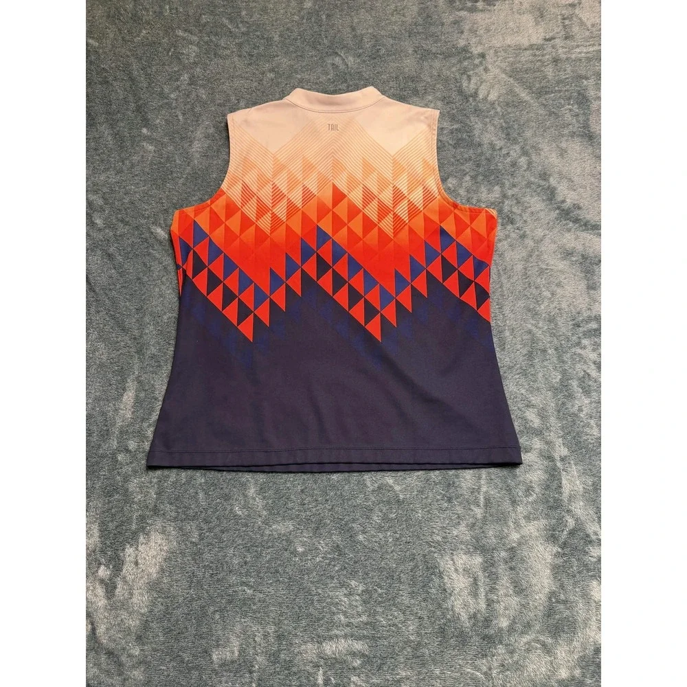 Tail Women XL Sleeveless Top Navy Blue Chevron Quarter Zip Mock Neck